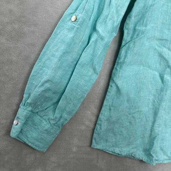 Foxcroft Linen Button Up Shirt Turquoise Preppy Coastal Beach Women’s Size 14 - Picture 3 of 10